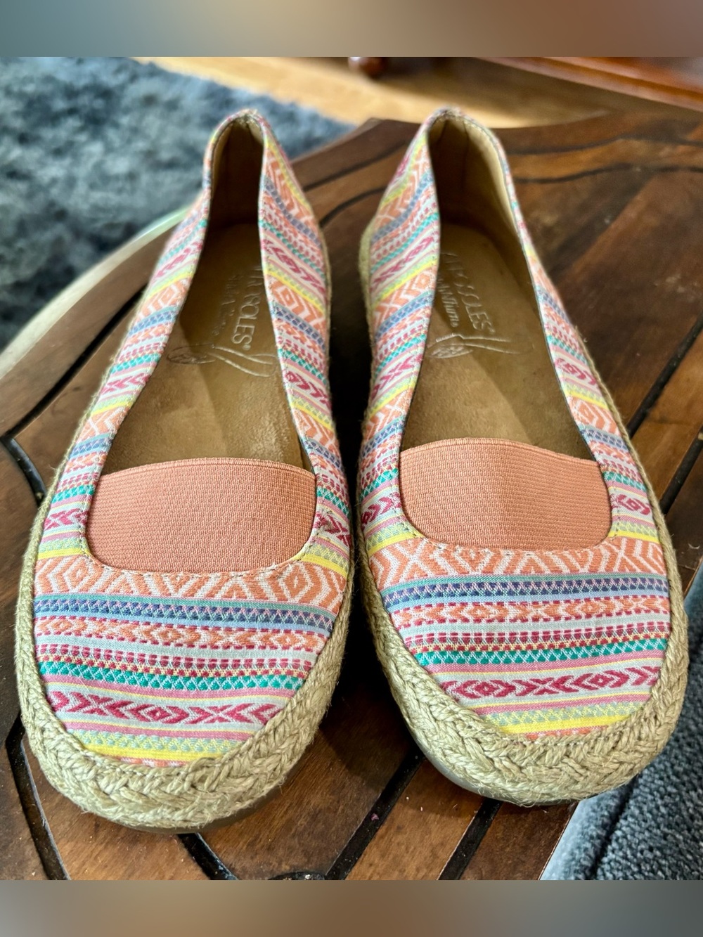 AEROSOLES Solitaire Tribal Coral Multi-Striped Woven Espadrille Flats